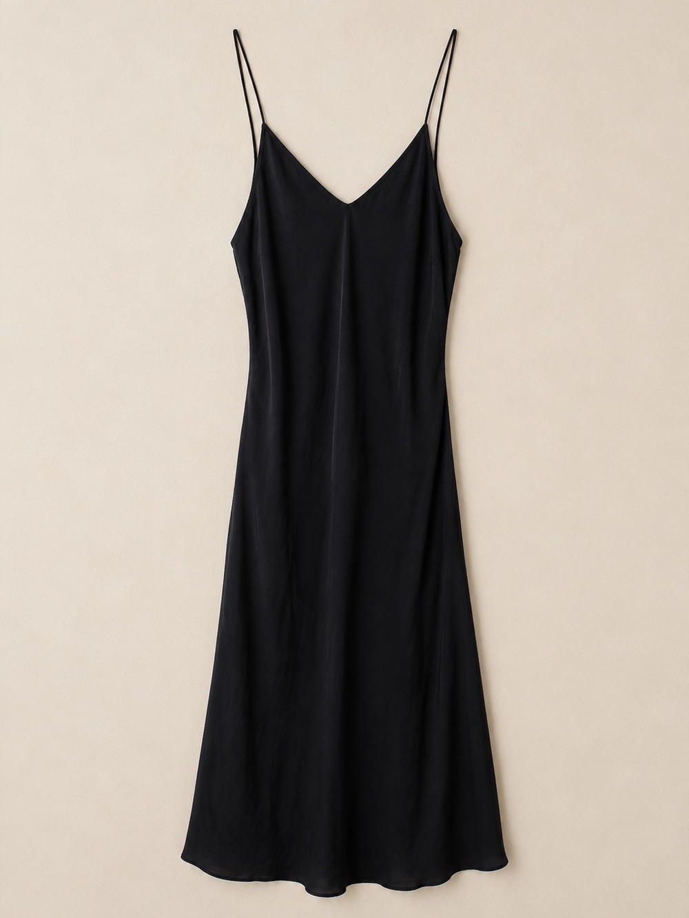 Candidate Black Silky Slip Dress V-Neck Minimalist 90s Satin Style Layering Size